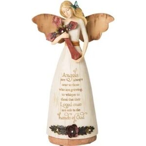 Simple Spirits Sympathy Angel Pavilion Figurine with Red cross and Blue Flower